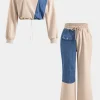 Denim Patchwork Pocket Drawstring Top And Trousers Set>MICAS Online