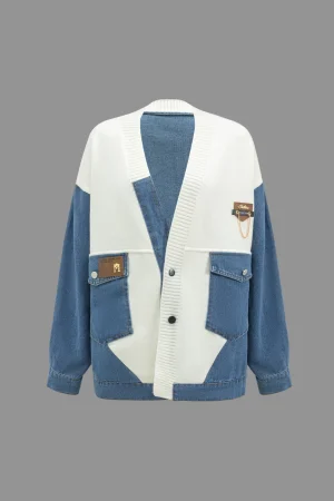 Denim Patchwork Pocket Sweater Cardigan>MICAS Discount