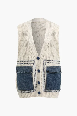 Denim Patchwork Pocket Sweater Vest>MICAS Best