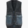 Denim Patchwork Pocket Sweater Vest>MICAS Best