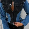 Denim Patchwork Pocket Zipper Outerwear>MICAS Clearance