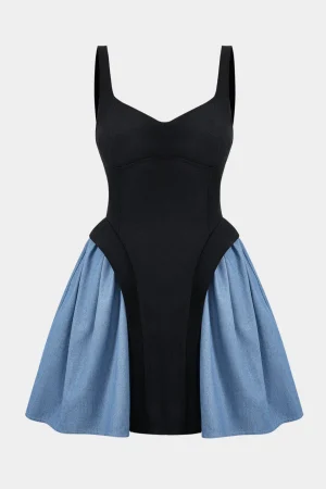 Denim Patchwork Ruched Sleeveless Mini Dress>MICAS Discount