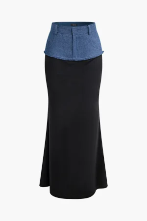 Denim Patchwork Skirt>MICAS Clearance