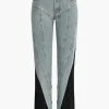 Denim Patchwork Straight Leg Jeans>MICAS Sale