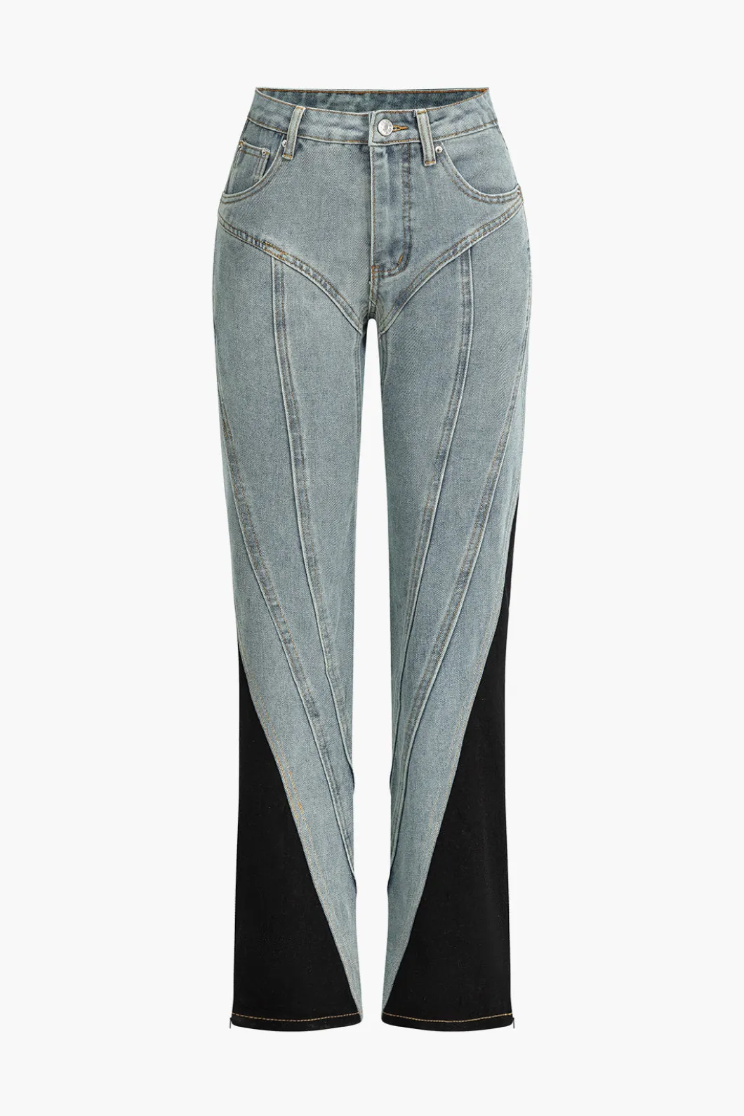 Denim Patchwork Straight Leg Jeans>MICAS Sale