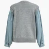 Denim Patchwork Sweater Long-Sleeve Top>MICAS Hot