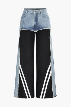 Denim Patchwork Wide Leg Jeans>MICAS Outlet
