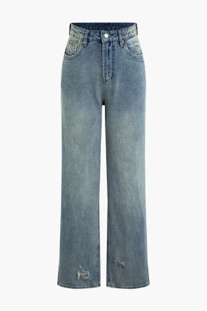 Denim Ripped Fringe Cut Out Jeans>MICAS Clearance