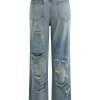 Denim Ripped Fringe Cut Out Jeans>MICAS Clearance