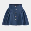 Denim Ruched Button High Waist Skirt>MICAS Discount