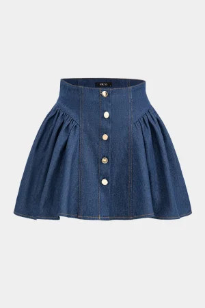 Denim Ruched Button High Waist Skirt>MICAS Discount