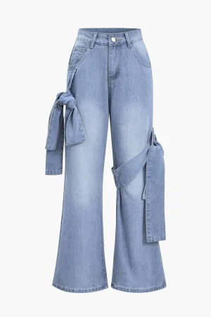 Denim Tie Washed Pocket Jeans>MICAS Hot