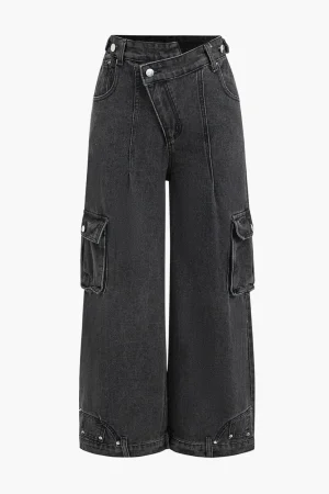 Denim Wide Leg Pants Low Waist Cargo Jeans>MICAS Hot