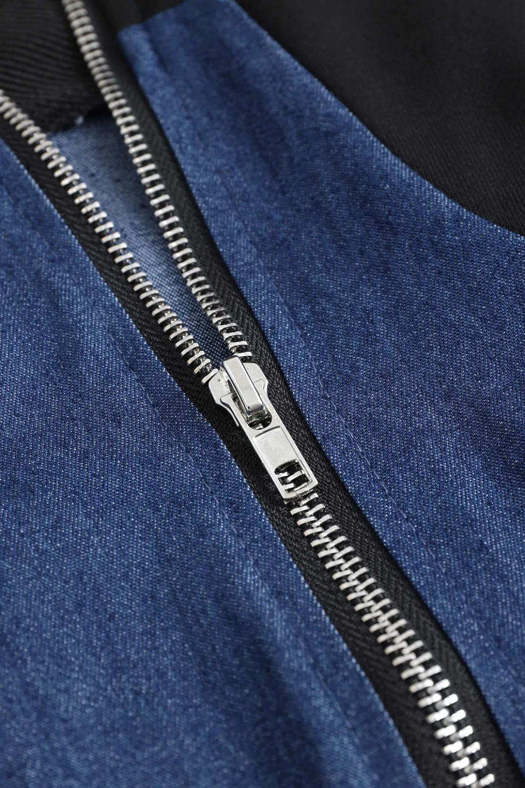 Denim Zipper Patchwork Jacket And Trousers Set>MICAS Fashion