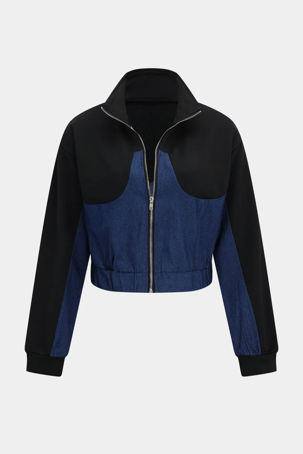 Denim Zipper Patchwork Jacket And Trousers Set>MICAS Fashion