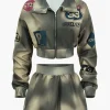 Digital Pattern Ombre Letter Print Button Metallic Zipper Top And Skirt Set>MICAS Clearance