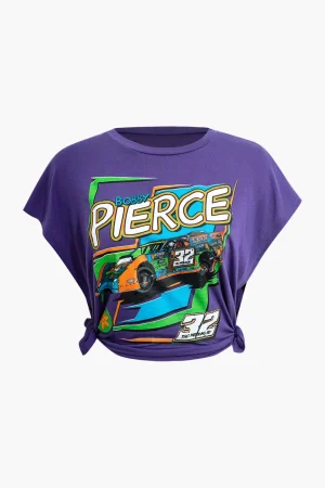 Digital Pattern Print Racing Car Knotted Round Neck T-Shirt>MICAS Discount
