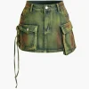 Distressed Flap Pocket Denim Mini Skirt>MICAS New