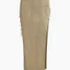 Distressed V-neck Cap Sleeve Crop Top And Slit Maxi Skirt Set>MICAS Hot