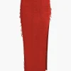 Distressed V-neck Cap Sleeve Crop Top And Slit Maxi Skirt Set>MICAS Hot