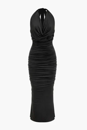 Draped Cowl Neck Sleeveless Maxi Dress>MICAS New