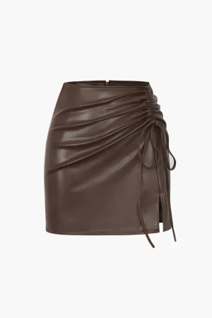 Drawstring Slit Leather Mini Skirt>MICAS Clearance
