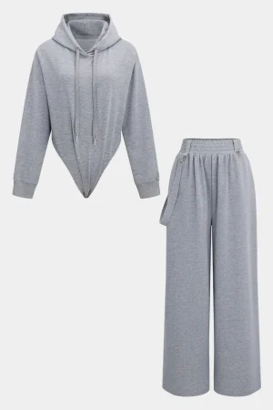Drawstrings Hooded Long-Sleeve Top And Trousers Set>MICAS Outlet