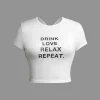 DRINK LOVE RELAX REPEAT Letter Print Ruched Cut Out T-shirt>MICAS New
