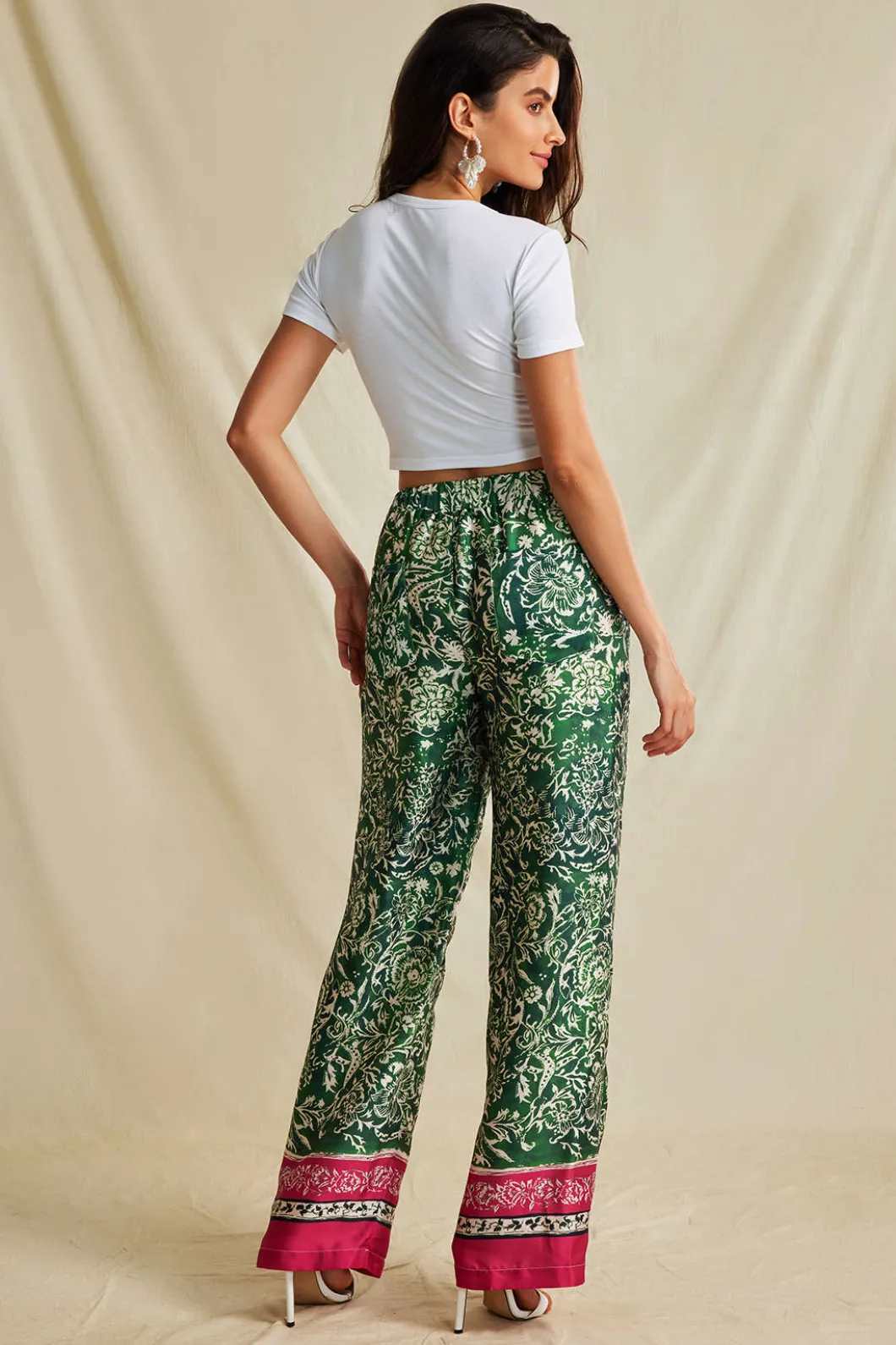 Ethnic Floral Print Wide Leg Pants>MICAS Clearance