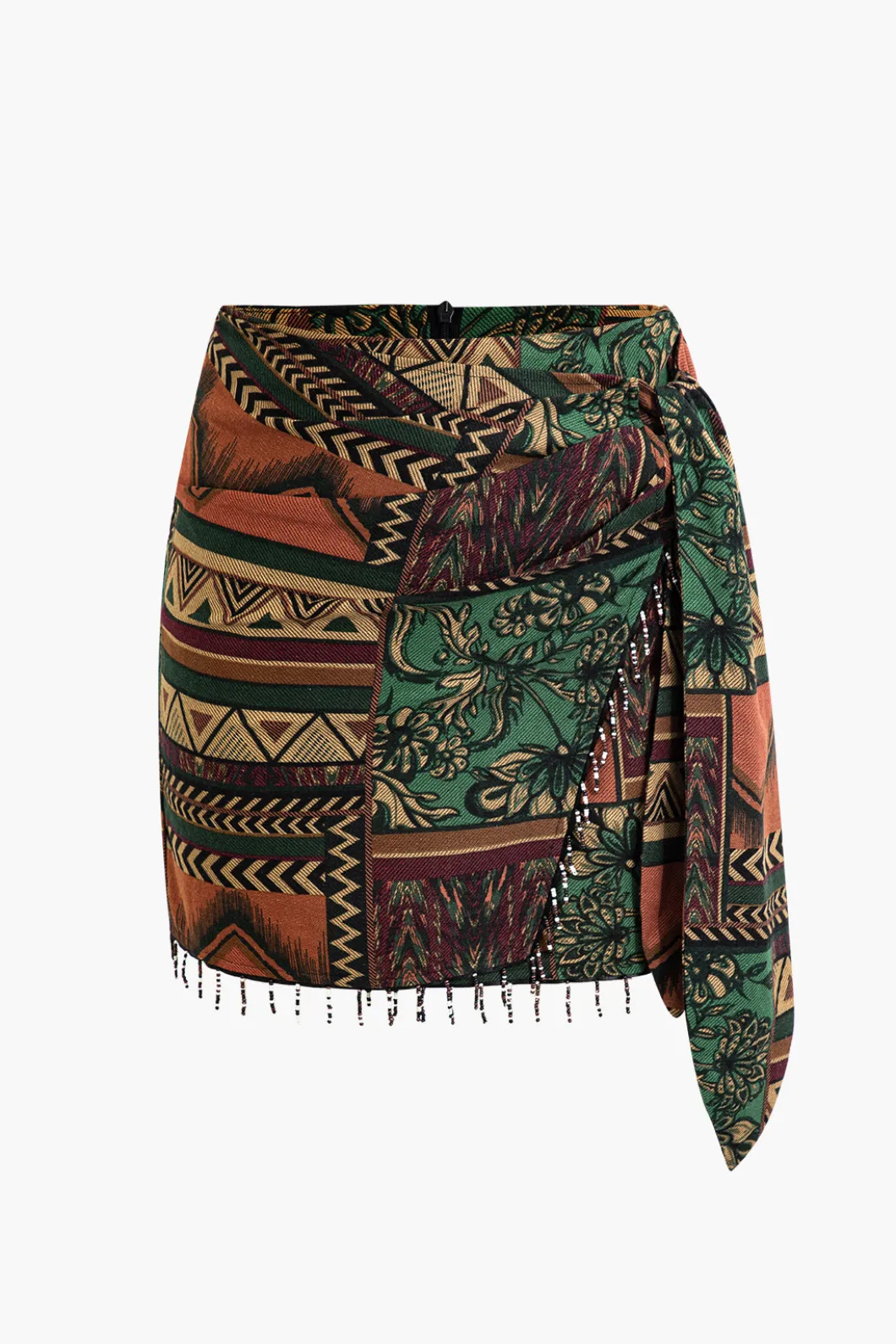 Ethnic Pattern Beaded Fringe Mini Skirt>MICAS Best