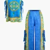 Ethnic Print Satin Knotted Cami Top and Wide Leg Pants Set>MICAS Hot