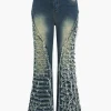 Faded Denim Fringe Flared Jeans>MICAS Fashion