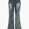 Faded Denim Fringe Flared Jeans>MICAS Fashion