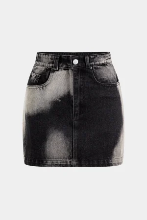 Faded Denim Pocket Button Skirt>MICAS Online