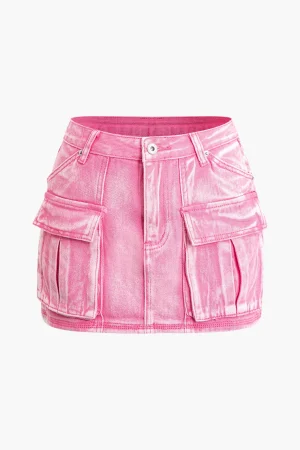 Faded Flap Pocket Cargo Denim Mini Skirt>MICAS Discount