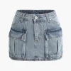 Faded Flap Pocket Cargo Denim Mini Skirt>MICAS Discount