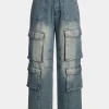 Faded Pocket Straight Leg Cargo Jeans>MICAS Hot