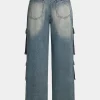Faded Pocket Straight Leg Cargo Jeans>MICAS Hot