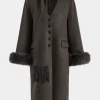 Faux Fur Button Pocket Long-Sleeve Coat With Scarf>MICAS Online