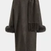 Faux Fur Button Pocket Long-Sleeve Coat With Scarf>MICAS Online