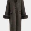 Faux Fur Button Pocket Long-Sleeve Coat With Scarf>MICAS Online