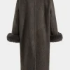 Faux Fur Button Pocket Long-Sleeve Coat With Scarf>MICAS Online