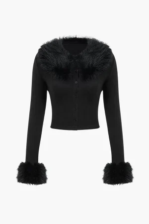 Faux Fur Collar Button Long-Sleeve Top>MICAS New