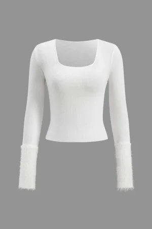 Faux Fur Patchwork Long-Sleeve Top>MICAS Best