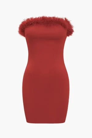 Faux Fur Strapless Mini Dress>MICAS New