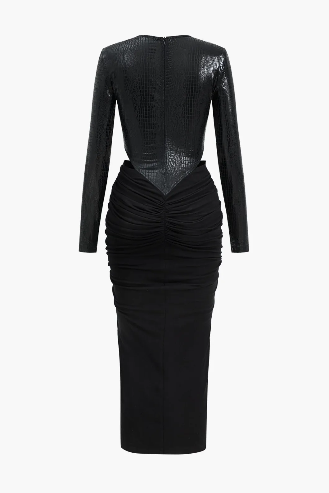 Faux Leather Patchwork Long Sleeve Maxi Dress>MICAS Hot