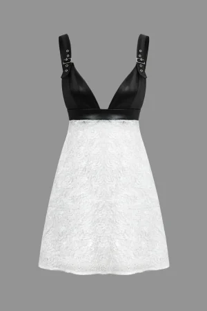 Faux Leather Appliques Sleeveless Mini Dress>MICAS Outlet