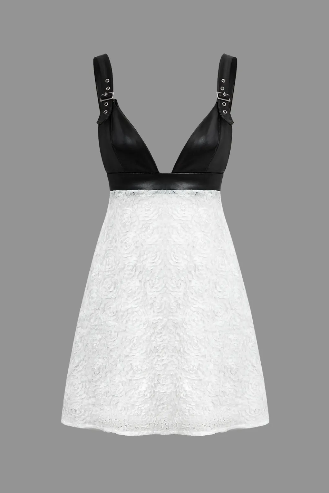 Faux Leather Appliques Sleeveless Mini Dress>MICAS Outlet