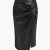 Faux Leather Asymmetrical Twist Knot Skirt>MICAS Clearance