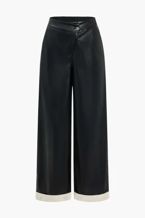 Faux Leather Asymmetrical Patchwork Trousers>MICAS Outlet